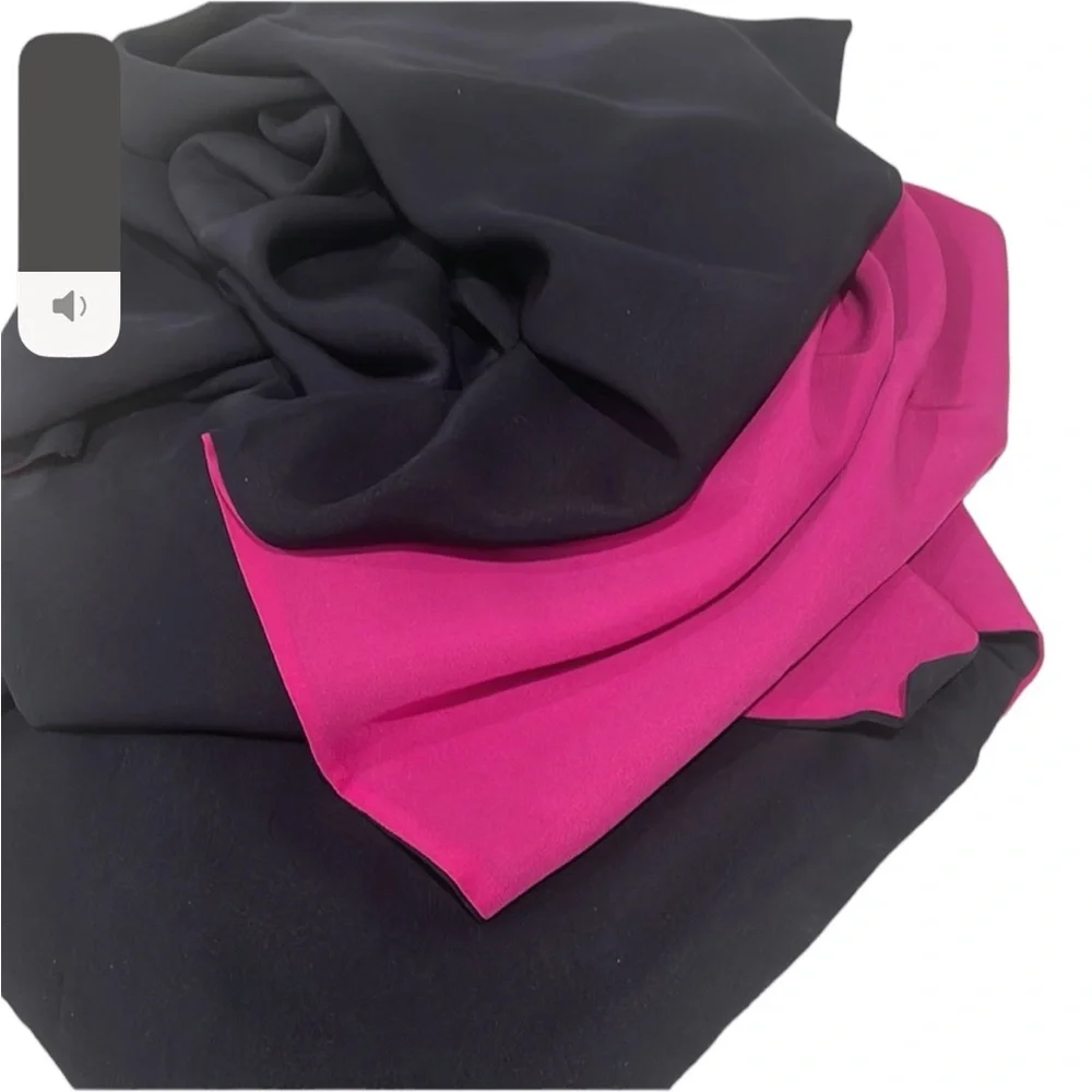 Vintage Double Sided Chanel Silk Scarf. Black reverses to magenta.